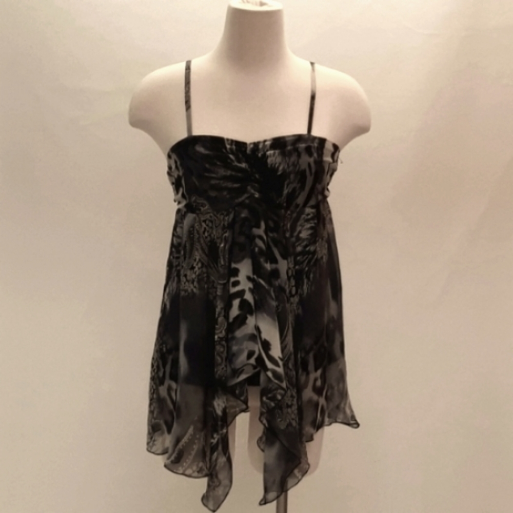 Miss Kelly 1999 sheer flutter over skirt w cami top clubbing dance cocktail EUC
